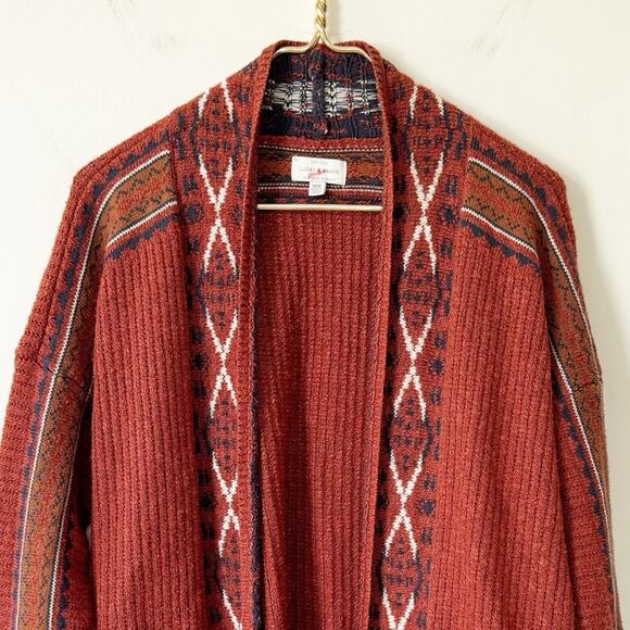 Lucky Brand Rust Aztec Southwest Boho Cardigan Sweater M - Picture 4 of 7